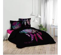 Douceur d'Intérieur, Parure de Lit 3 Pièces (240 x 220 cm) Porte Bonheur Rose, 100% Coton