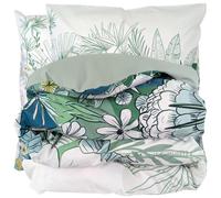 Parure de lit 300x240 cm 65x65 cm percale de coton BALI motif floral vert