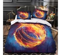 Parure de lit 3D boule de feu chambre ado | Single（135x200cm）microfibre douce respirant fermeture éclair entretien facile ambiance sport jeune