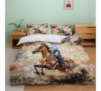 Parure de lit 3D Cheval Western Chambre Ado | Single（140x200cm）toucher microfibre doux hypoallergénique fermeture éclair déco chambre ado idée cadeau cavalier