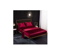 Parure de lit 4 pices en satin de soie avec drap-housse drap plat taie doreiller respirante douce et confortable Rouge PZCC