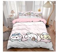 Parure de lit 4 pièces Chiikawa housse couette 200×230cm drap 240×245cm 2 taies linge de lit imprimé doux respirant