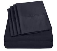 Parure de lit 4 pièces en Microfibre brossée Fine 1500 Supreme Collection avec Poche Profonde - 1 taie d'oreiller supplémentaire, lit Simple XL, Bleu Marine