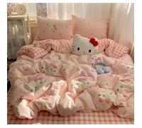 Parure de lit 4 pièces Hello Kitty, en coton doux, housse de couette 200×230cm, drap housse 180×200cm, design kawaii