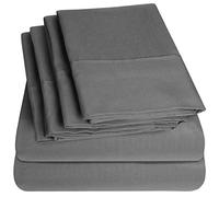 Parure de lit 6 pièces 1500 Supreme Collection en Microfibre brossée Fine avec Poches Profondes - 2 taies d'oreiller supplémentaires, Grand lit, Gris