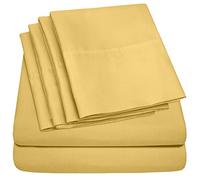 Parure de lit 6 pièces pour lit Double - Collection Supreme 1500 en Microfibre brossée Fine - 2 taies d'oreiller supplémentaires, Excellent Rapport qualité/Prix, lit Double, Jaune