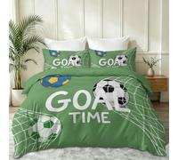 Parure de Lit 90 x 190 cm Sport Moderne, Housse de Couette Football Filet Cage, Parure de Lit en Microfibre Douce avec Fermeture éclair Taie d'oreiller, Vert