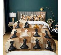 Parure de Lit 90x190 cm Housse de Couette 1 Personnes Jeu D'Échecs pour Adultes Garçons et Filles, Ensemble de Literie en Microfibre Douce avec 2 Taies d'oreiller 65x65 cm