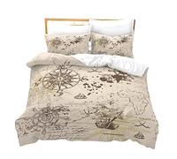 Parure De Lit Ado Garçon Enfant Bateau 2/3 Pieces, Microfibre Housse De Couette Mer Animal Pirate Ancre avec Taie D'oreiller Pour Garçons et Filles Poids Léger Non Fer (Beige A,140 x 200 cm)