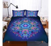 Parure de lit Adulte 2 Personnes Bohême Mandala Housse de couette Cyan Pourpre Bleu Jaune Blanc Literie Indien Célébrité Housse de couette et Taie d'oreiller (Bohême 1, Lit double 200x200 cm 3 pièces)