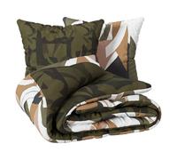 Atmosphera - Parure de lit imprimée Arik 3 pièces Coton 260x240 cm Vert kaki