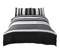 Parure de lit avec housse de couette et 2 taies d'oreiller à rayures Rapport, coton et polyester, gris, lit double