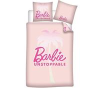Aymax Parure de Lit Barbie Unstoppable, Rose, Housse de Couette 140x200 cm + Taie d'oreiller 63x63 cm, Microfibre
