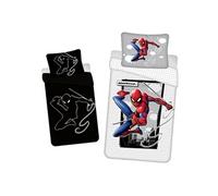 Disney Parure de lit, lumineux dans l'obscurité, dimensions : 140 x 200 cm, 70 x 90 cm, 100 % coton, motif de Spiderman