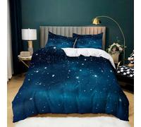 Parure de Lit Bleu 140x200 cm Housse de Couette 1 Personnes Ciel Étoilé Galaxie Étoiles pour Adultes Garçons et Filles, Ensemble de Literie en Microfibre Douce avec 2 Taies d'oreiller 65x65 cm