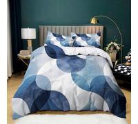 Parure de Lit Bleu 140x200 cm Housse de Couette 1 Personnes Motif Géométrique Abstrait pour Adultes Garçons et Filles, Ensemble de Literie en Microfibre Douce avec 2 Taies d'oreiller 65x65 cm