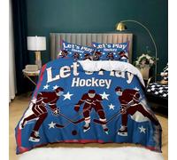 Parure de Lit Bleu 90x190 cm Housse de Couette 1 Personnes Athlète Hockey Glace pour Adultes Garçons et Filles, Ensemble de Literie en Microfibre Douce avec 2 Taies d'oreiller 65x65 cm