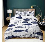 Parure de Lit Bleu Marine 180x200 cm Housse de Couette 2 Personnes Poisson D'Océan Abstrait pour Adultes Garçons et Filles, Ensemble de Literie en Microfibre Douce avec 2 Taies d'oreiller 65x65 cm