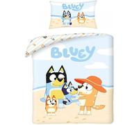 Halantex Parure de lit Bluey Family 100% coton 140x200 + taie avec Bluey, Bingo, Bandit et Chilli