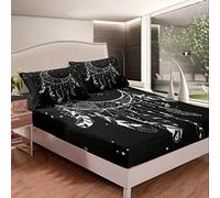 Parure de lit bohème motif attrape-rêves mandala pour lit simple pour filles et adolescentes, décoration de chambre d'enfant, drap-housse chic en microfibre douce, ciel étoilé, étoiles, housse de lit