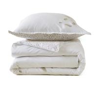 Parure de lit brodée 2 pièces : housse 160x210 cm et taie 50x80 cm en satin de coton NINA blanc