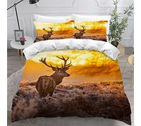 Parure De Lit Cerf Coucher De Soleil Housse De Couette Garçon Fille 200X200 cm avec 2 Taie d'oreiller 50X75cm 3 Pièces Parure De Lit 2 Personnes en Microfibre avec Fermeture Éclair Animaux Nature