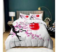 Parure de Lit Cerisier Japonais avec 2 Taies d'oreiller, Housse de Couette en Microfibre Douce Style Peinture L'Encre pour Adultes et Enfants 180x200 cm Parure de Lit 2 Personnes Décoration de Chambre