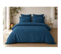 Parure de Lit Complète 240 x 220 cm Bleu - 100% Coton 57 Fils - Drap-Housse 140x190 + 4 Taies