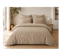 Parure de Lit Complète 240 x 220 cm Sable - 100% Coton 57 Fils - Drap-Housse 140x190 + 4 Taies