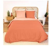 Parure de lit - CÔTÉ DÉCO - 220x240 cm - 100% coton - Bicolore uni orange - Passe-mains & boutons