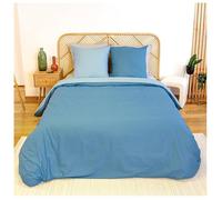 Parure de lit - CÔTÉ DÉCO - Coton Bicolore - 220x240 cm - 100% coton - Réversible bleu/bleu clair