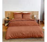 Parure de lit - CÔTÉ DÉCO - Housse de Couette 220x240 cm - Velours côtelé - 2 Taies 63x63 cm - Marron