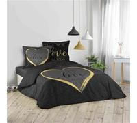 Douceur d'Intérieur Parure de lit 3 pièces Crazy Love Lin inclus AVELINE 200 x 200 cm Noir