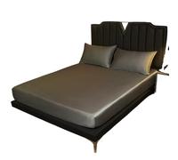 Parure de lit de luxe hypoallergénique en soie de mûrier - Drap-housse doux, respirant à poches profondes de 25 cm pour matelas 180 x 200 cm - Couleur grise élégante pour un confort et un style