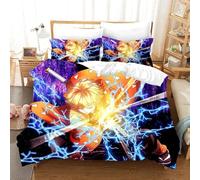 Parure De Lit Demon Slayer Avec Housse De Couette Et Taie D'oreiller, Motif Dessin Anime Japonais, Zenitsu Agatsuma, Pour Filles