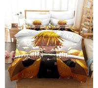 Parure De Lit Demon Slayer Avec Housse De Couette Et Taie D'oreiller, Motif Dessin Anime Japonais, Zenitsu Agatsuma, Pour Filles