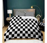 Parure de Lit Dessin Animé 180x200 cm Housse de Couette 2 Personnes Damier Noir Blanc pour Adultes Garçons et Filles, Ensemble de Literie en Microfibre Douce avec 2 Taies d'oreiller 65x65 cm