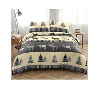 Parure de lit d'hiver en flanelle thermique - Super douce - Coton brossé - Avec imprimé cerf - Chaude - Confortable et respirante