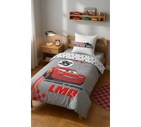 Parure de Lit Disney Cars Flash McQueen - Housse de Couette Réversible 140x200 cm et Taie d'oreiller 60x63 cm - 100% Coton Premium - Certifiée Oeko-Tex Standard 100 - Gris et Rouge