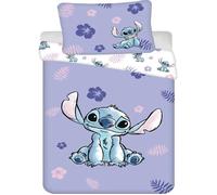 Jerry Fabrics Parure de lit Disney Lilo et Stitch Violet Fleurs Feuilles 100% coton 140x200+70x90