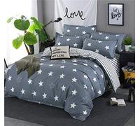 Parure de lit, DOTBUY 4 pièces Housse de Couette Microfibre Confortable Ensemble de Literie Chambre à Coucher Élégant Classique Lit Imprimé Draps et Taies d'oreiller (220x240cm (2.2m), Étoiles grises)