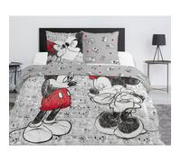 Parure de lit double - Mickey et Minnie - Gris - Polyester - Lavable en machine