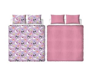 Parure de lit Double Officielle Hello Kitty Character World, Motif Chill | Housse de Couette réversible en Polaire Double Face, Article Officiel avec taies d'oreiller Assorties.