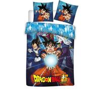 Housse de Couette Dragon Ball Super - Parure de Lit 2 Pièces (Housse 140x200 cm + 1 Taie d'oreiller 63x63 cm) - 100% Coton - Motif Réversible Sangoku, Vegeta, Piccolo