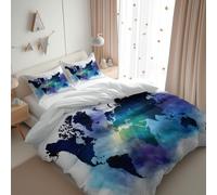 Parure De Lit en Microfibre avec Carte du Monde À L'Aquarelle, 1 Housse De Couette Réversible + 2 Taies D’Oreiller 65x65 Cm, Ensemble De Literie pour Garçon Et Fille, 140 x 200 cm, Blanc