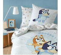 Parure de lit enfant 100% Coton - BLUEY HOURRA - Bleu - 140x200+63x63cm
