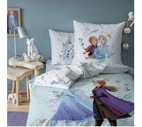 Parure de lit enfant 100% Coton - DISNEY FROZEN 2 SISTERS - Bleu - 140x200+63x63cm