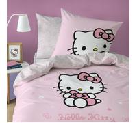 Parure de lit enfant 100% Coton - HELLO KITTY CUTE - Rose - 140x200+63x63cm