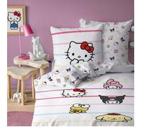 Parure de lit enfant 100% Coton - HELLO KITTY FRIENDLY - Blanc - 140x200+63x63cm