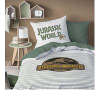 Parure de lit enfant 100% Coton - JURASSIC WORLD EMPREINTE - Blanc - 140x200+63x63cm